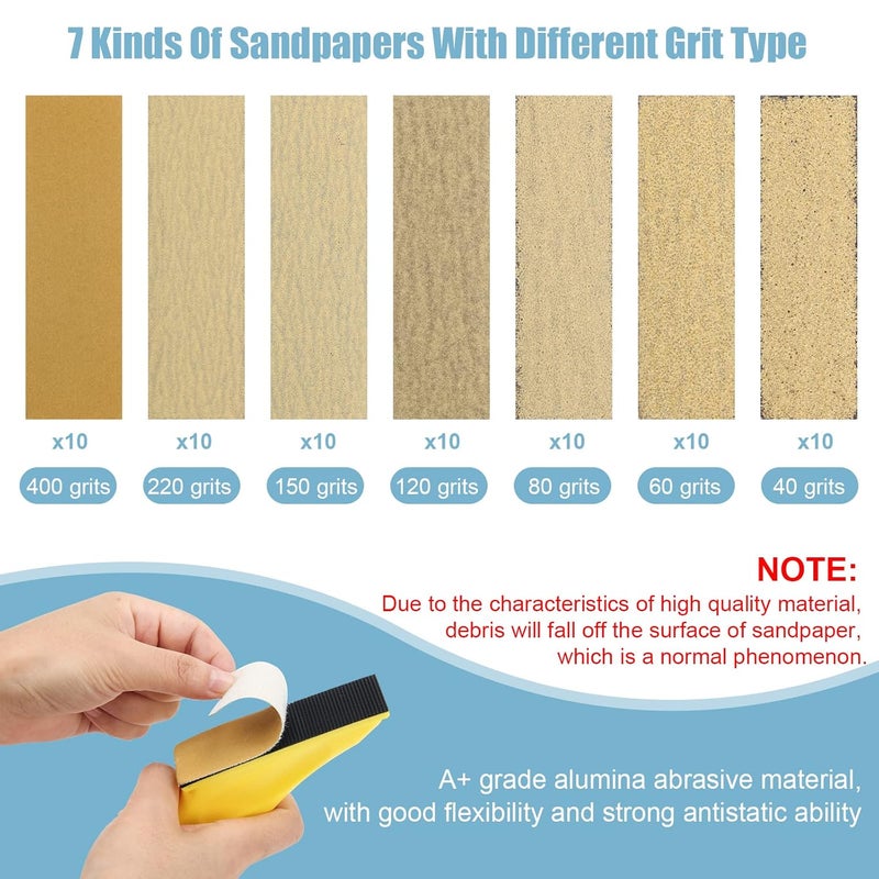 Windspeed 2+70 Pcs Mini Detail Sander, Finger Sanders for Wood Micro Sander for Detail Work Finger Sander for Crafts Small Projects, Include 40 60 80 120 150 220 400 Grit Sandpaper - Image 3
